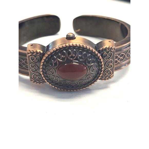 Southwestern Boho Copper Color Cuff Bracelet Hidden Watch Working New Battery